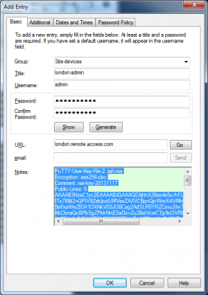 copy key-pair from Password Safe notes